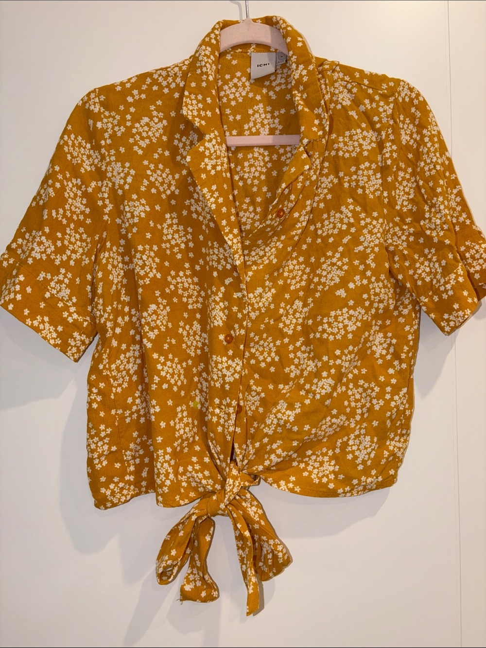 Women's Mustard Floral Tie-Front Top
